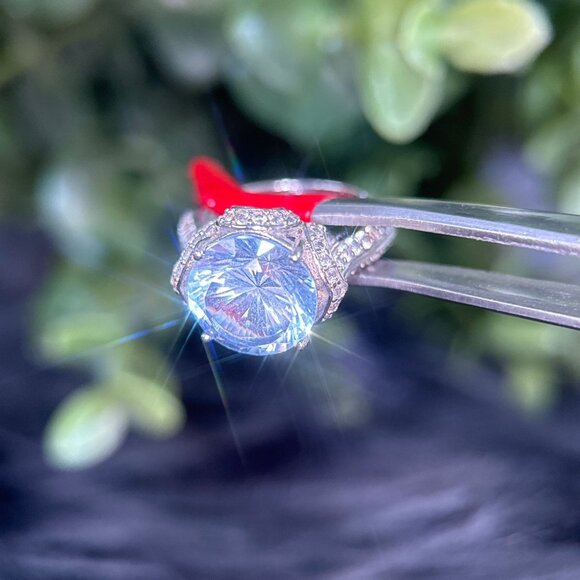 Silver 925 Blue Stone with Cz Ring - Picture 6 of 12